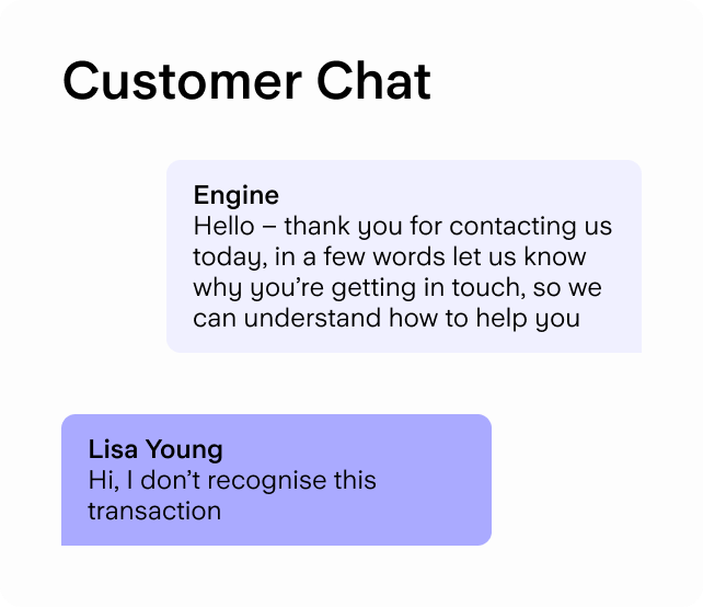 Chat dialogue between a customer and Engine